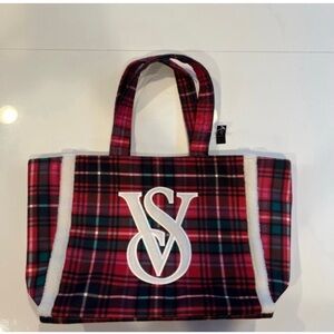 New! Victoria's Secret Plaid Tote Bag - Red and Black 16” by 12”